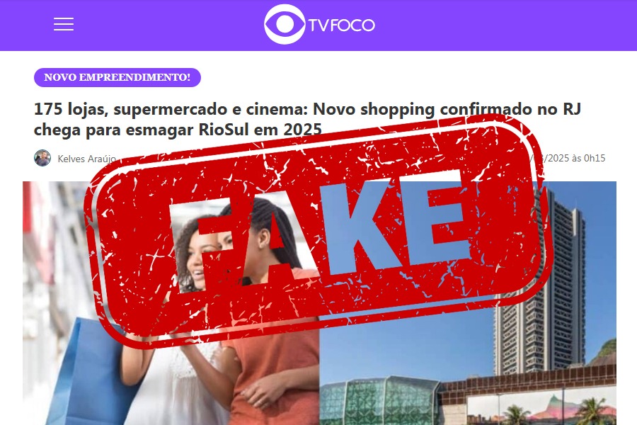 Imagem de matéria do site TVFOCO com o carimbo vermelho com a palavra FAKE